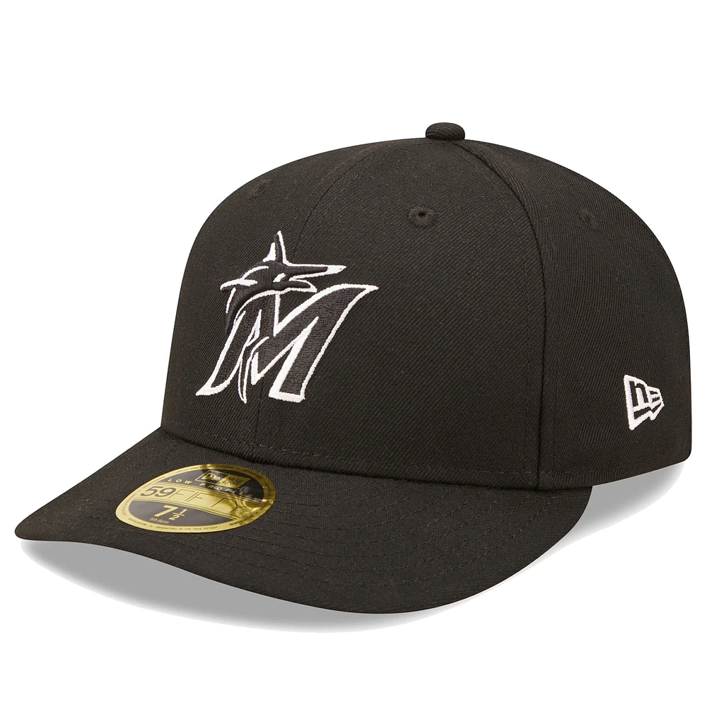 Casquette ajustée 59FIFTY à profil bas Miami Marlins New Era noire pour hommes