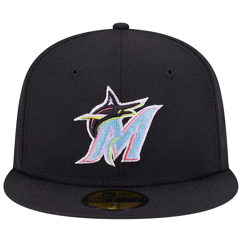 Casquette ajustée 59FIFTY noire pour homme des Miami Marlins New Era