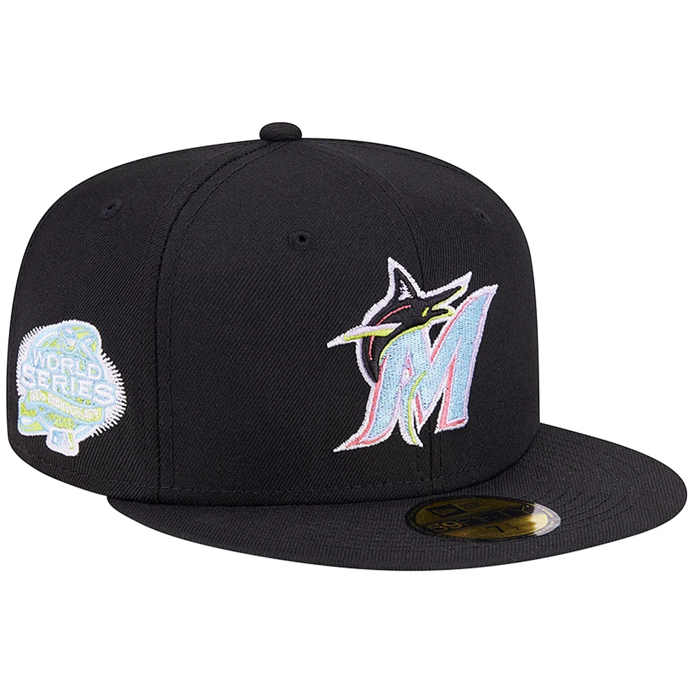 Casquette ajustée 59FIFTY noire pour homme des Miami Marlins New Era