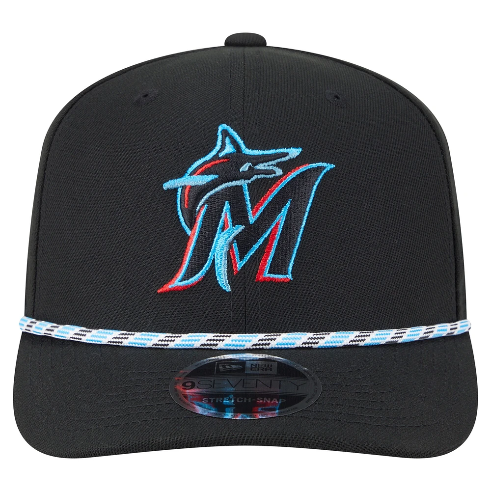 Casquette extensible à boutons-pression Miami Marlins Multi-Rope 9SEVENTY de New Era pour homme, noire