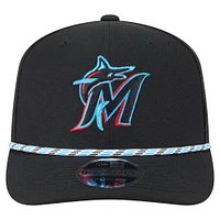 Casquette extensible à boutons-pression Miami Marlins Multi-Rope 9SEVENTY de New Era pour homme, noire