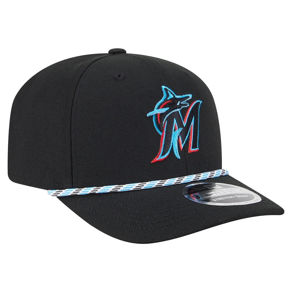 Casquette extensible à boutons-pression Miami Marlins Multi-Rope 9SEVENTY de New Era pour homme, noire