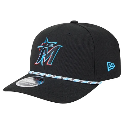 Casquette extensible à boutons-pression Miami Marlins Multi-Rope 9SEVENTY de New Era pour homme, noire