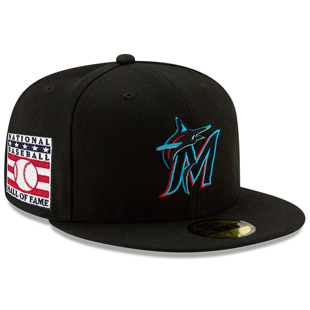 Casquette ajustée 59FIFTY du Temple de la renommée baseball national des Marlins Miami New Era noire pour hommes