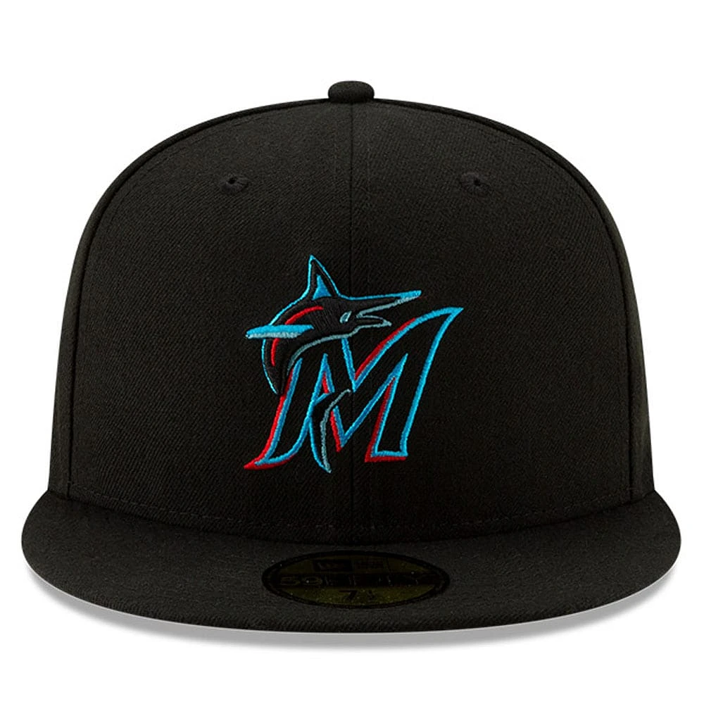 Casquette ajustée 59FIFTY du Temple de la renommée baseball national des Marlins Miami New Era noire pour hommes