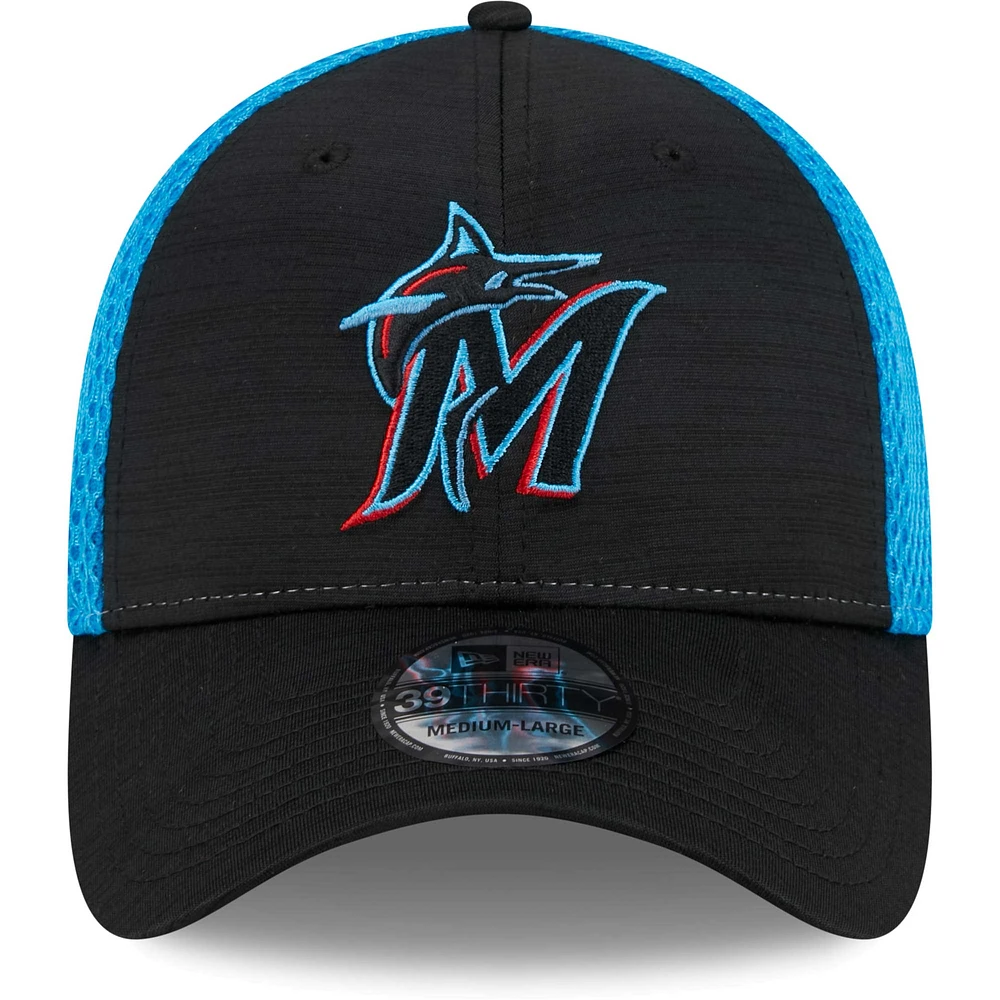 Casquette New Era noire Miami Marlins Neo 39THIRTY Flex pour hommes