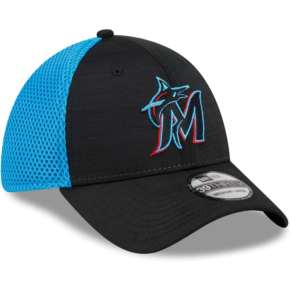 Casquette New Era noire Miami Marlins Neo 39THIRTY Flex pour hommes