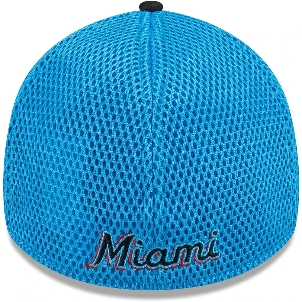 Casquette New Era noire Miami Marlins Neo 39THIRTY Flex pour hommes