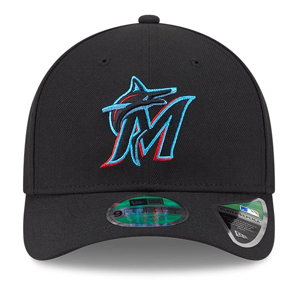 Men's New Era  Black Miami Marlins Player Replica 9FORTY Adjustable Hat