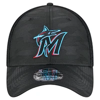 Casquette New Era 39THIRTY Flex noire à motif camouflage subtil des Miami Marlins pour homme