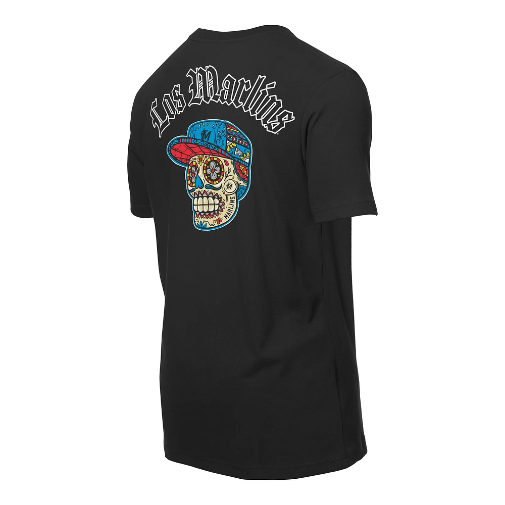 T-shirt noir New Era pour homme avec motif Sugar Skulls des Miami Marlins