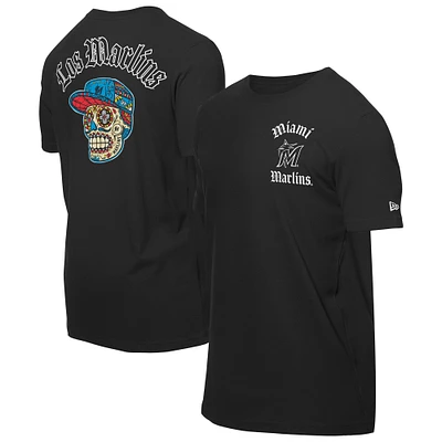 T-shirt noir New Era pour homme avec motif Sugar Skulls des Miami Marlins