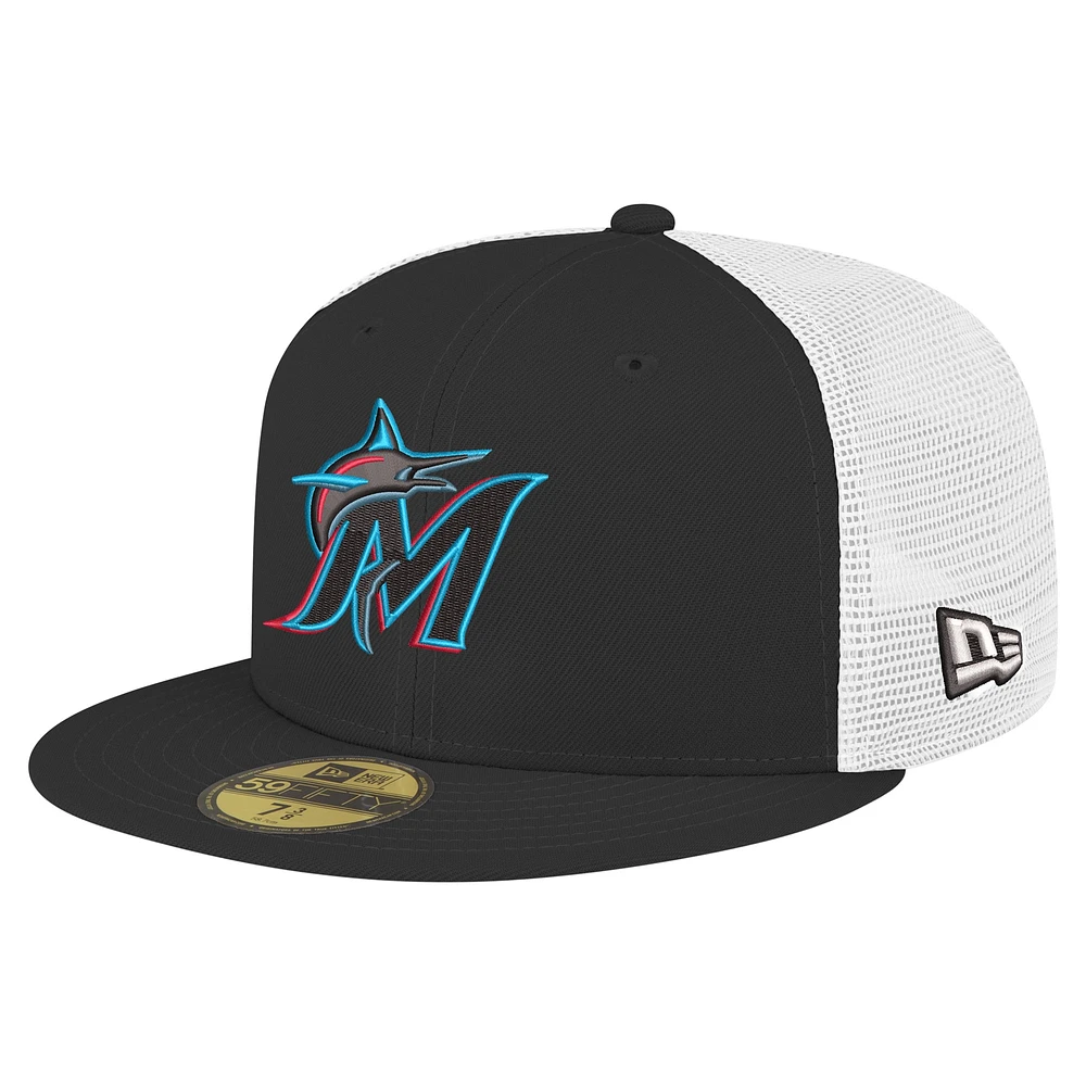 Men's New Era Black Miami Marlins Team Color 59FIFTY Trucker Fitted Hat