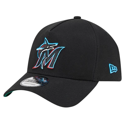 Casquette réglable noire Miami Marlins Team Color A-Frame 9FORTY New Era pour hommes
