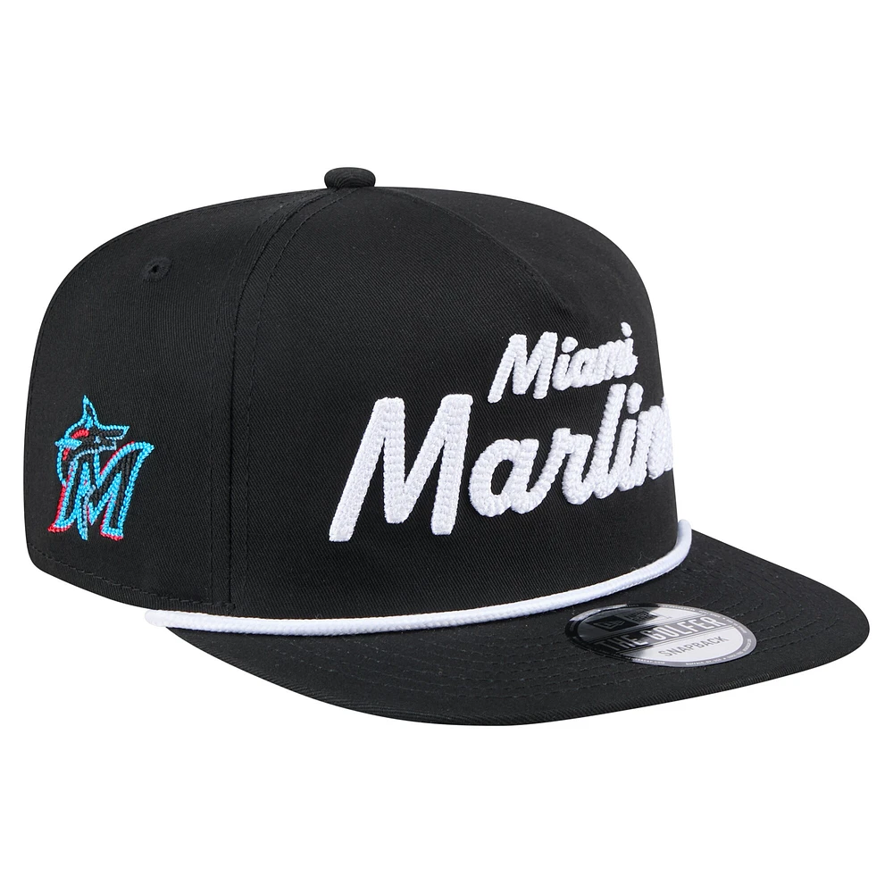 Casquette de golf à visière snapback noire Miami Marlins pour homme New Era