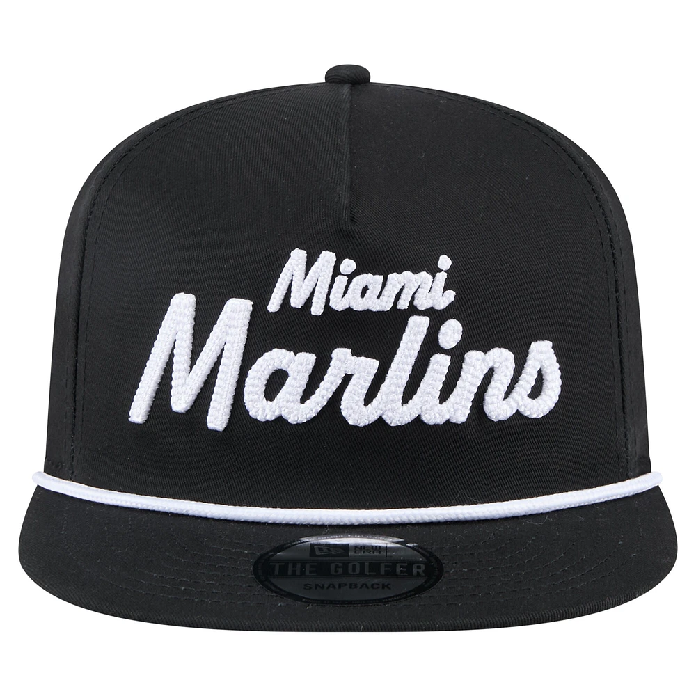 Casquette de golf à visière snapback noire Miami Marlins pour homme New Era