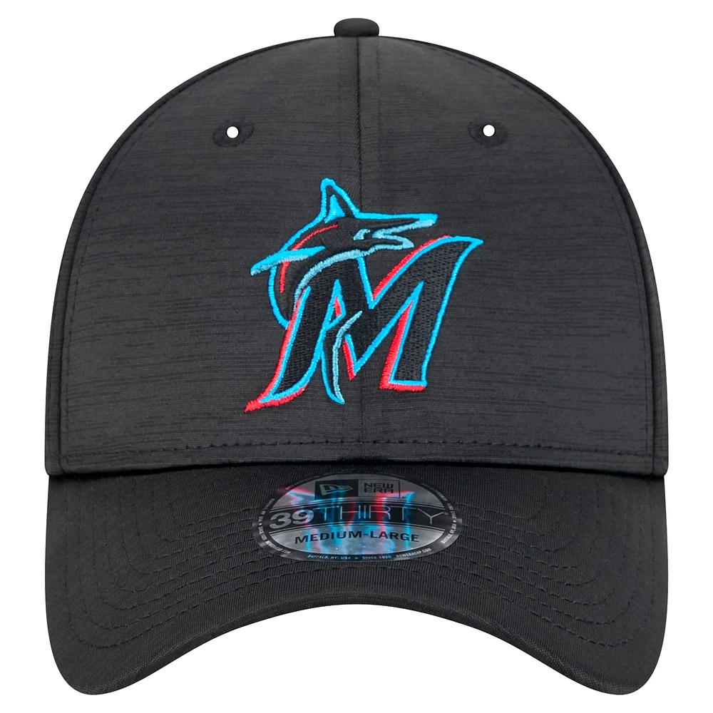 Men's New Era Black Miami Marlins Tech 39THIRTY Flex Hat