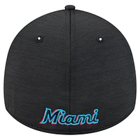 Casquette New Era noire Miami Marlins Tech 39THIRTY Flex pour hommes