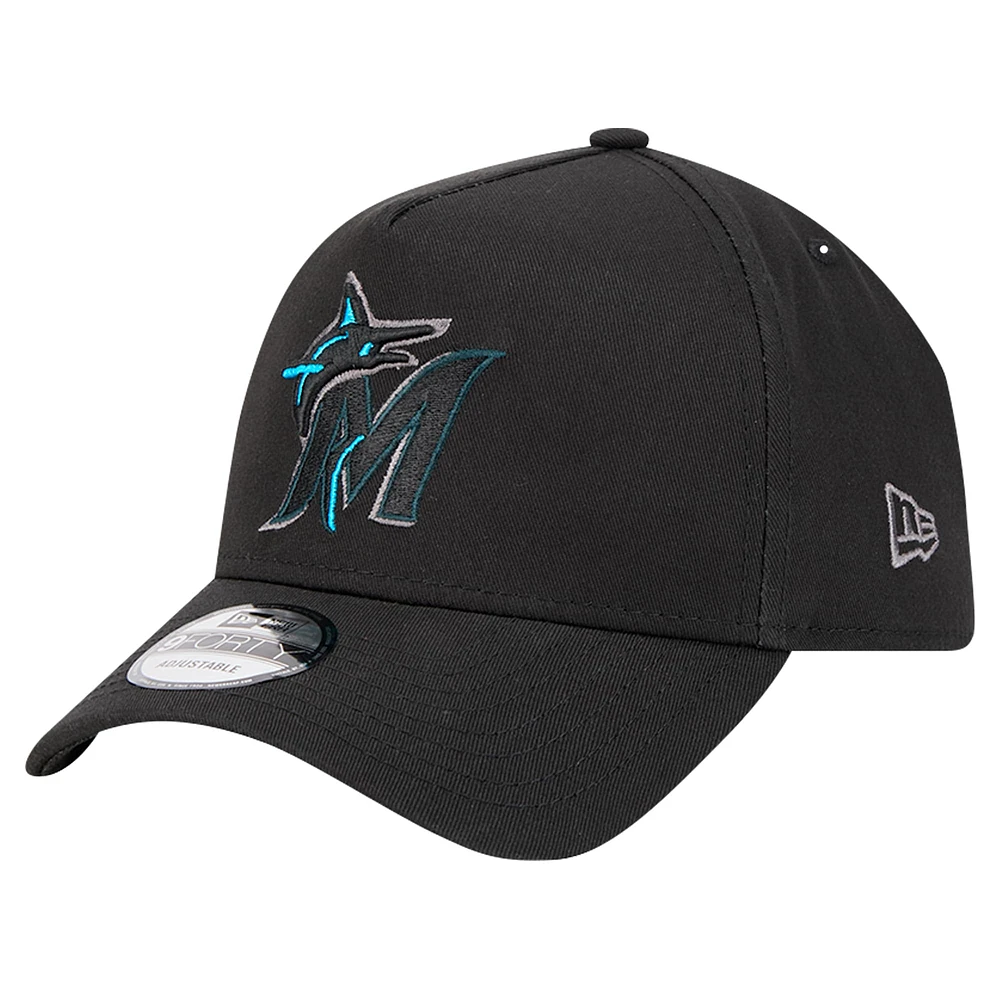 Casquette réglable tonale Pop 9FORTY A-Frame Miami Marlins New Era noire pour hommes