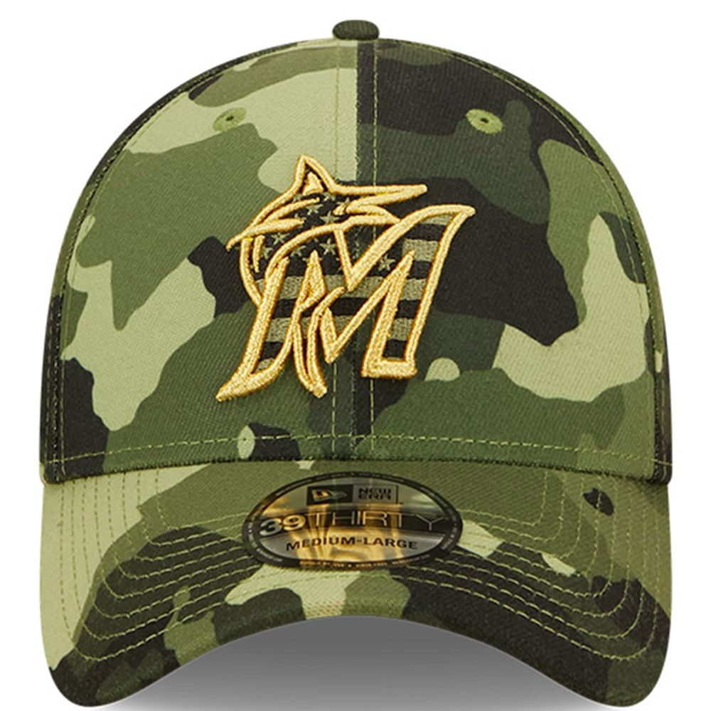 Men's New Era Camo Miami Marlins 2022 Armed Forces Day 39THIRTY Flex Hat