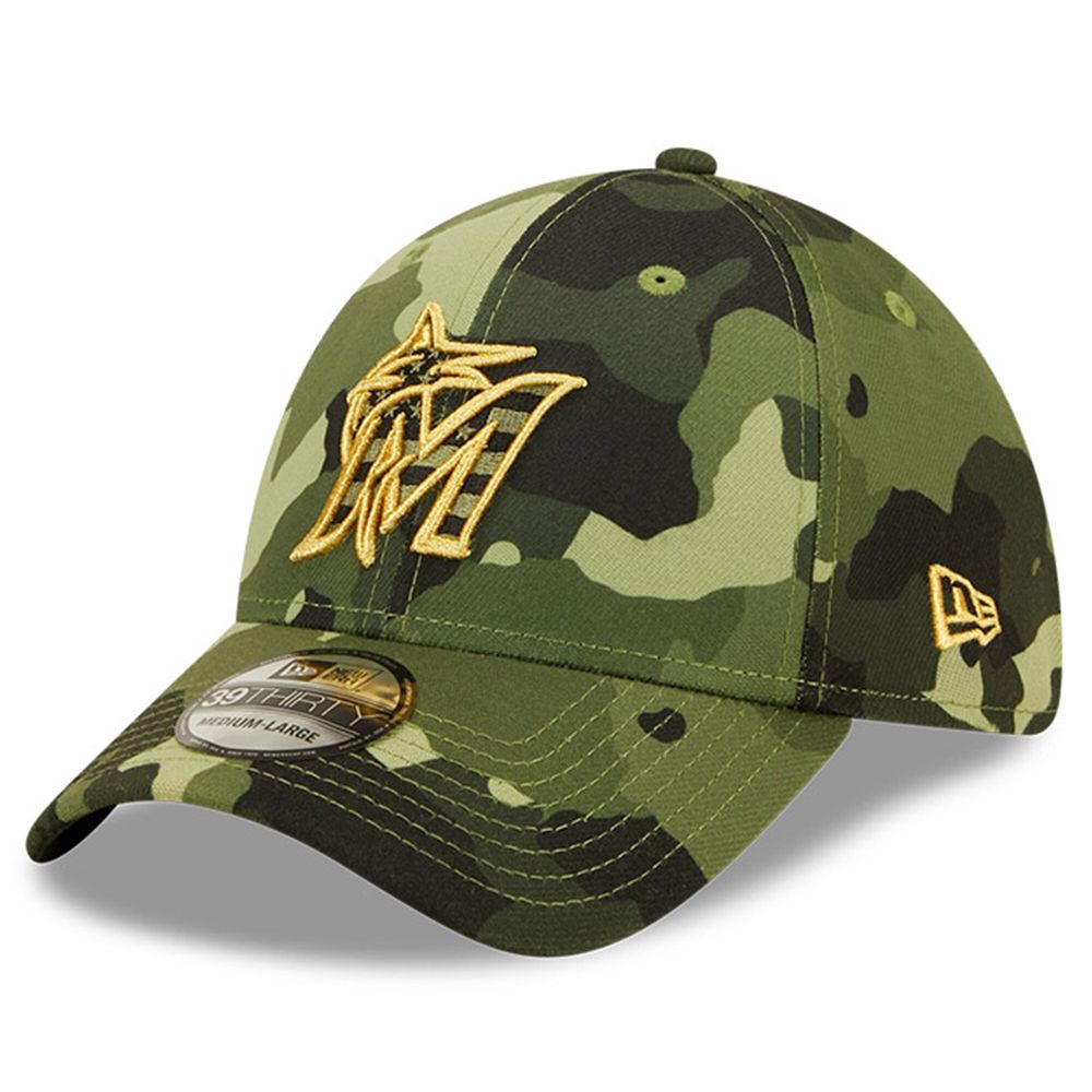 Men's New Era Camo Miami Marlins 2022 Armed Forces Day 39THIRTY Flex Hat