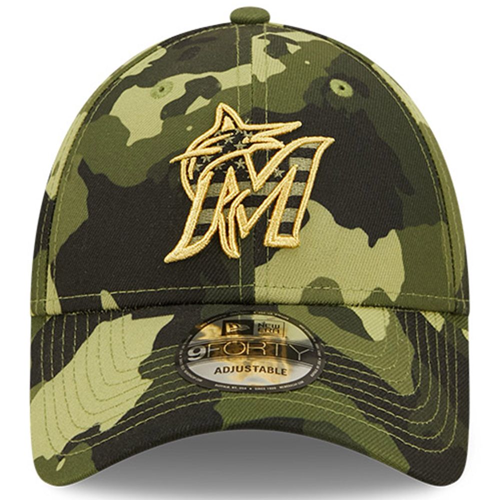 Men's New Era Camo Miami Marlins 2022 Armed Forces Day 9FORTY Snapback Adjustable Hat