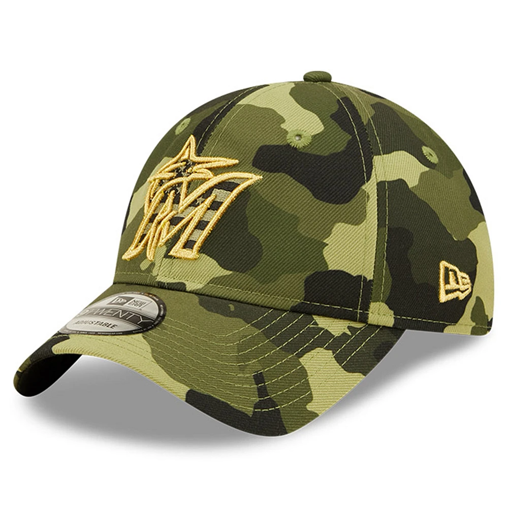 Men's New Era Camo Miami Marlins 2022 Armed Forces Day 9TWENTY Adjustable Hat
