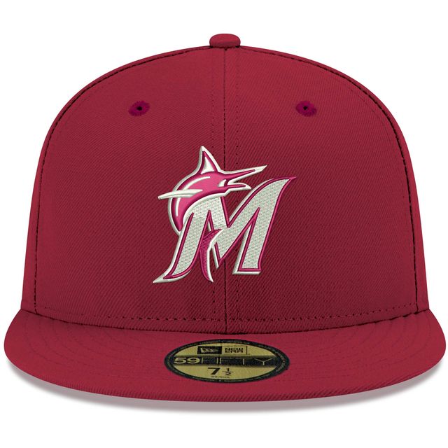 Casquette ajustée 59FIFTY blanche avec logo Miami Marlins Cardinal New Era pour homme