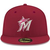 Men's New Era Cardinal Miami Marlins White Logo 59FIFTY Fitted Hat