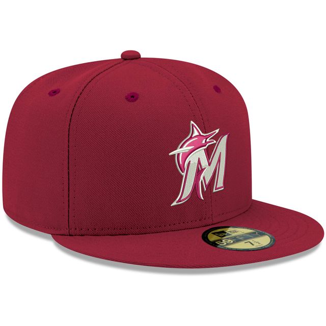 Casquette ajustée 59FIFTY blanche avec logo Miami Marlins Cardinal New Era pour homme