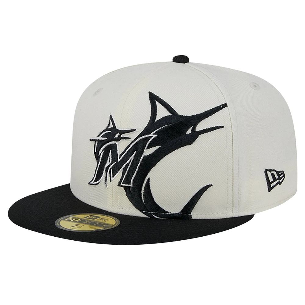 Men's New Era Cream/Black Miami Marlins Lonestar 59FIFTY Fitted Hat