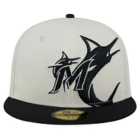 Men's New Era Cream/Black Miami Marlins Lonestar 59FIFTY Fitted Hat