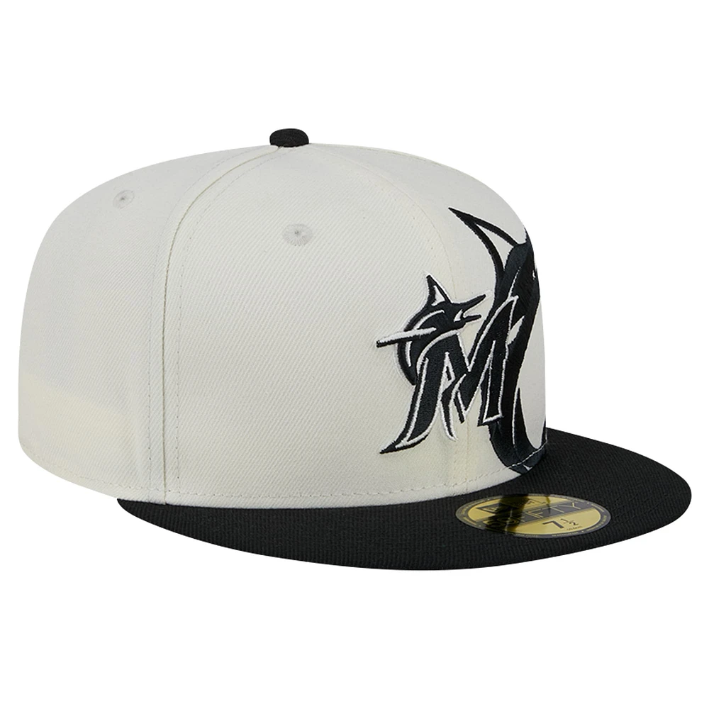 Casquette ajustée Lonestar 59FIFTY pour homme New Era crème/noir Miami Marlins