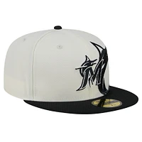 Men's New Era Cream/Black Miami Marlins Lonestar 59FIFTY Fitted Hat