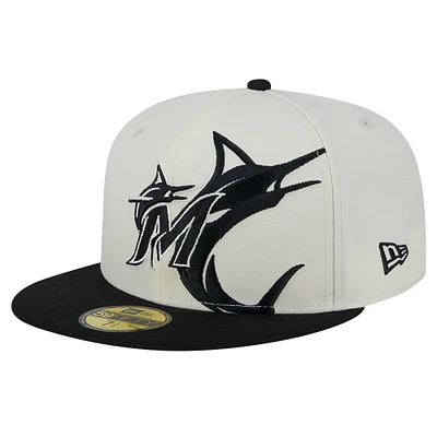 Casquette ajustée Lonestar 59FIFTY pour homme New Era crème/noir Miami Marlins