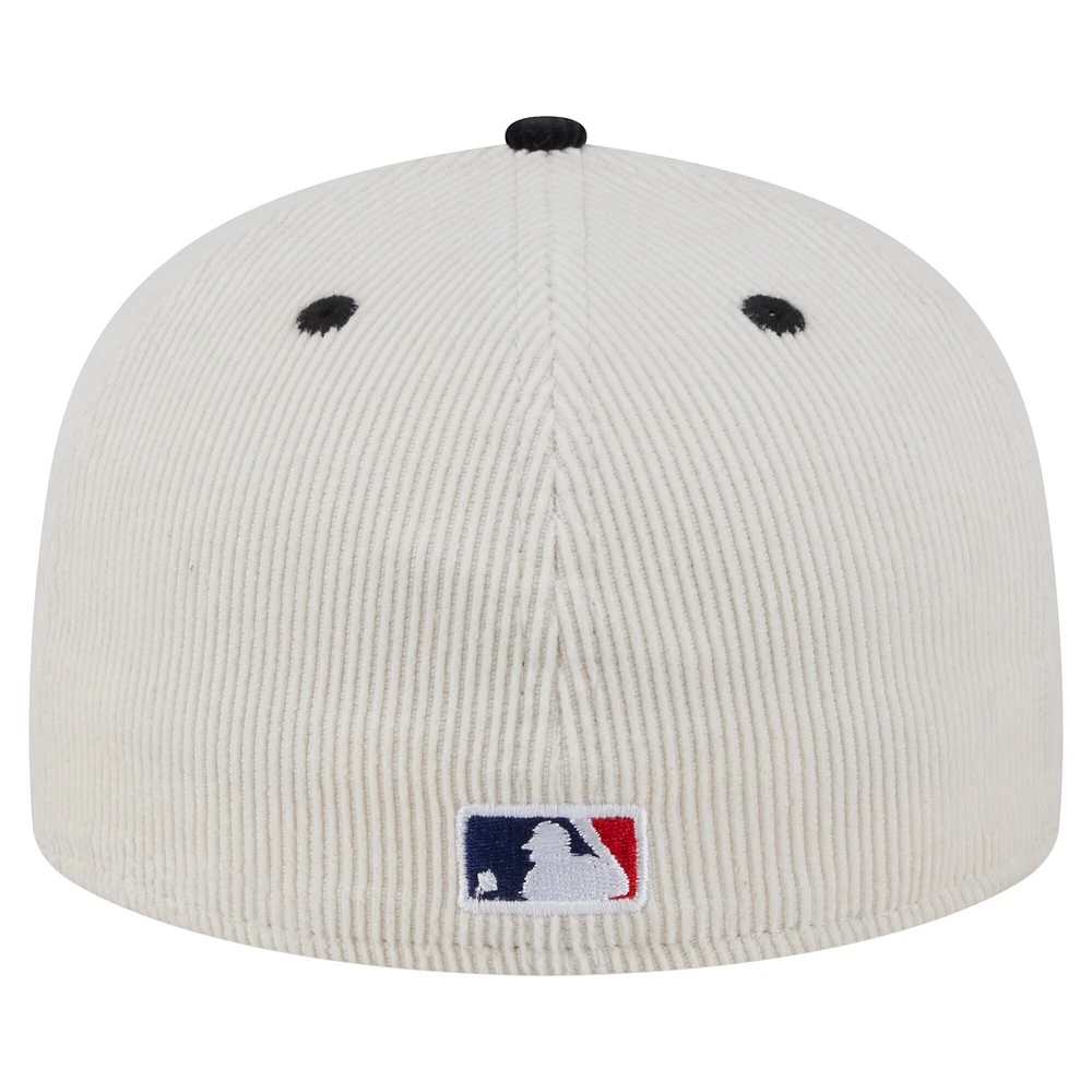 Casquette ajustée 59FIFTY en velours côtelé bicolore crème/noir pour homme des Miami Marlins de New Era