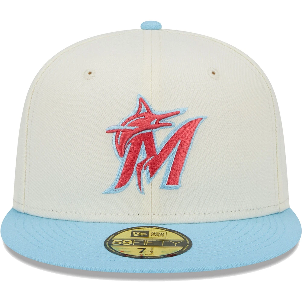 Casquette ajustée bicolore 59FIFTY pour homme des Marlins de Miami New Era crème/bleu clair