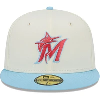 Casquette ajustée bicolore 59FIFTY pour homme des Marlins de Miami New Era crème/bleu clair