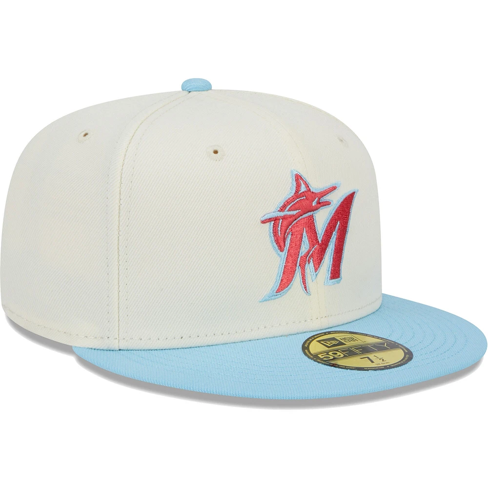 Casquette ajustée bicolore 59FIFTY pour homme des Marlins de Miami New Era crème/bleu clair