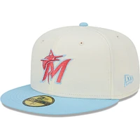 Casquette ajustée bicolore 59FIFTY pour homme des Marlins de Miami New Era crème/bleu clair