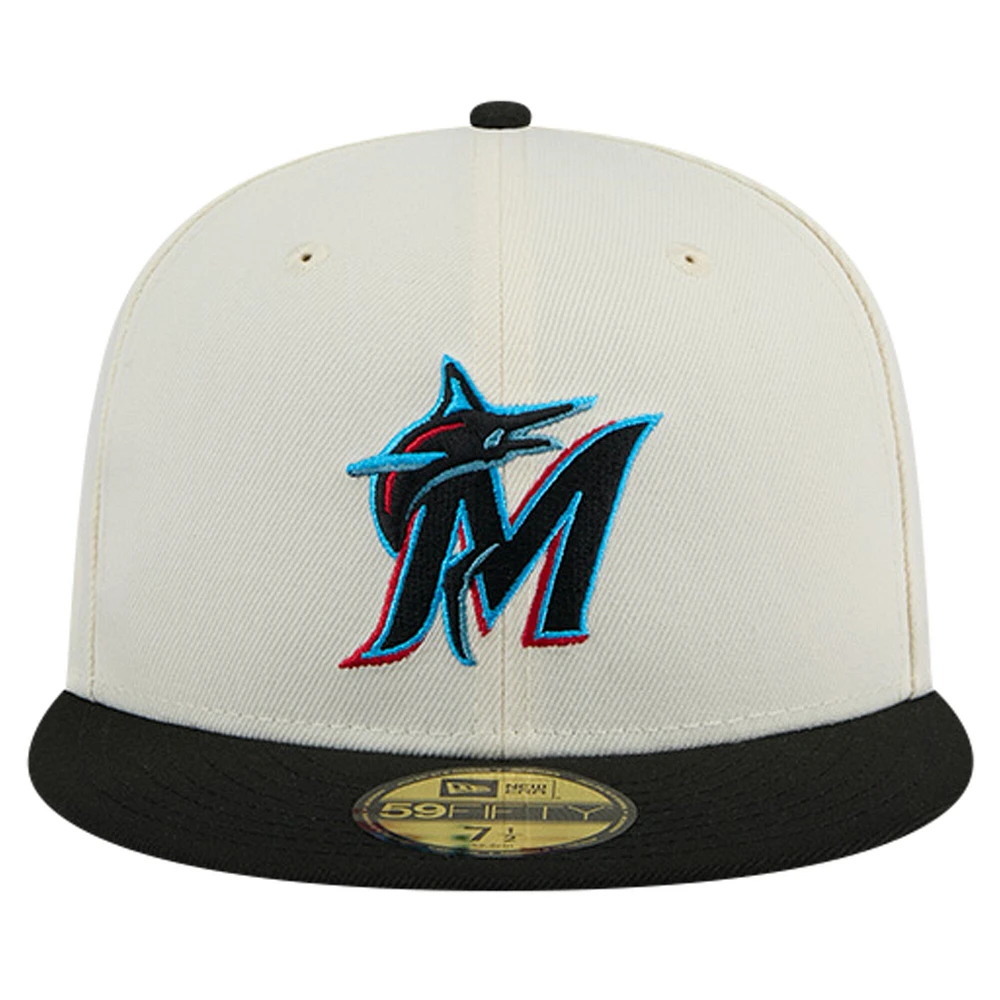 Men's New Era Cream Miami Marlins Chrome 59FIFTY Fitted Hat