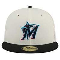Men's New Era Cream Miami Marlins Chrome 59FIFTY Fitted Hat