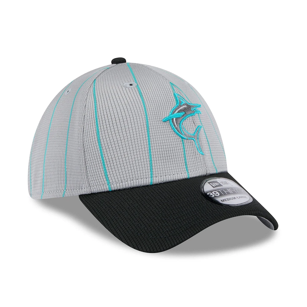 Men's New Era  Gray/Black Miami Marlins 2025 Batting Practice 39THIRTY Flex Hat