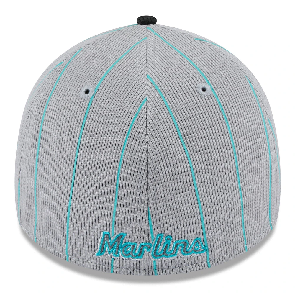 Men's New Era  Gray/Black Miami Marlins 2025 Batting Practice 39THIRTY Flex Hat