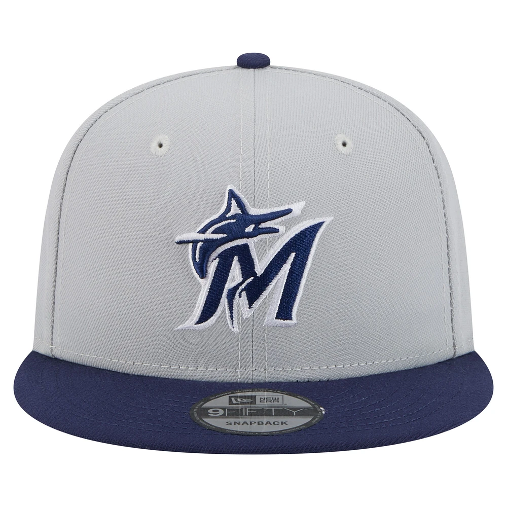 Men's New Era Gray/Navy Miami Marlins 2-Tone Color Pack 9FIFTY Snapback Hat