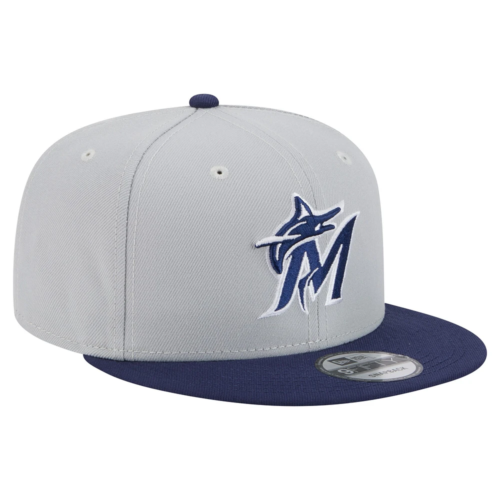 Men's New Era Gray/Navy Miami Marlins 2-Tone Color Pack 9FIFTY Snapback Hat