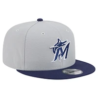 Men's New Era Gray/Navy Miami Marlins 2-Tone Color Pack 9FIFTY Snapback Hat