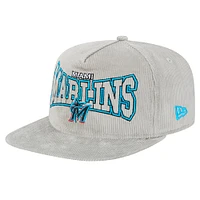 Casquette de golf à visière snapback en velours côtelé Miami Marlins grise New Era pour homme