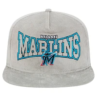 Casquette de golf à visière snapback en velours côtelé Miami Marlins grise New Era pour homme