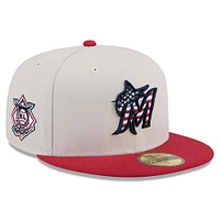 Men's New Era  Khaki/Red Miami Marlins 2024 Fourth of July 59FIFTY Fitted Hat